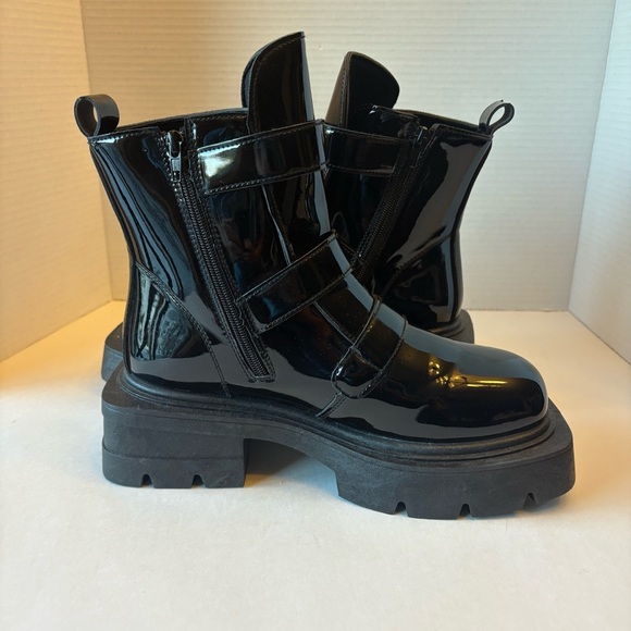 Rouge Helium Black Patent Leather Platform Combat Women's Boots, size 8 - Picture 8 of 10
